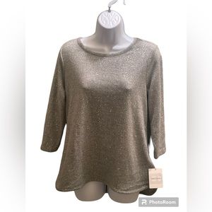Emily Daniels‎ Silver 3/4 Sleeve Scoop Neck Top